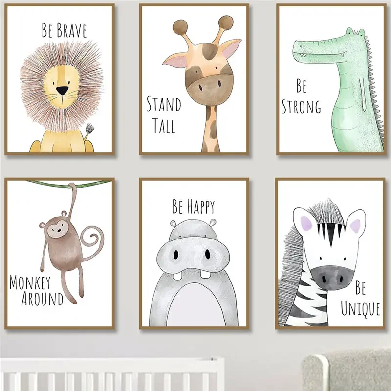 Baby Nursery Animal Prints - Nursery Wall Art Cute Cartoon Animal