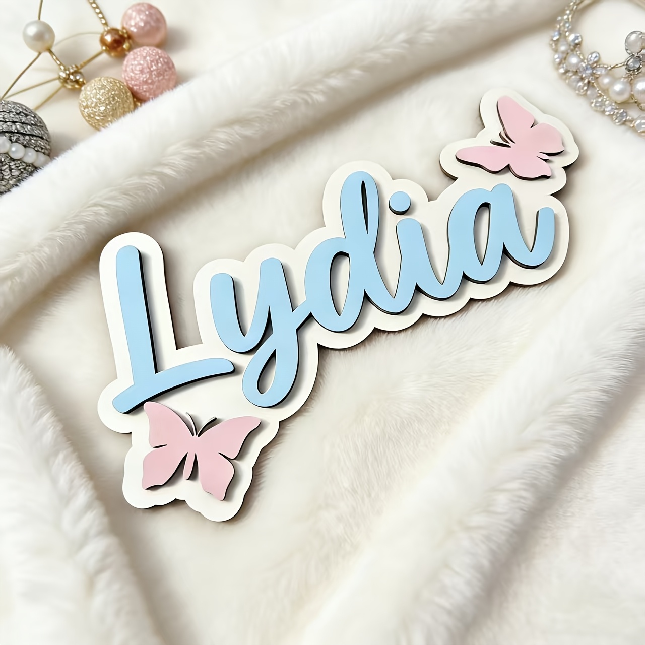 Baby Nursery Sign - Personalized Blue & Pink Butterfly Name