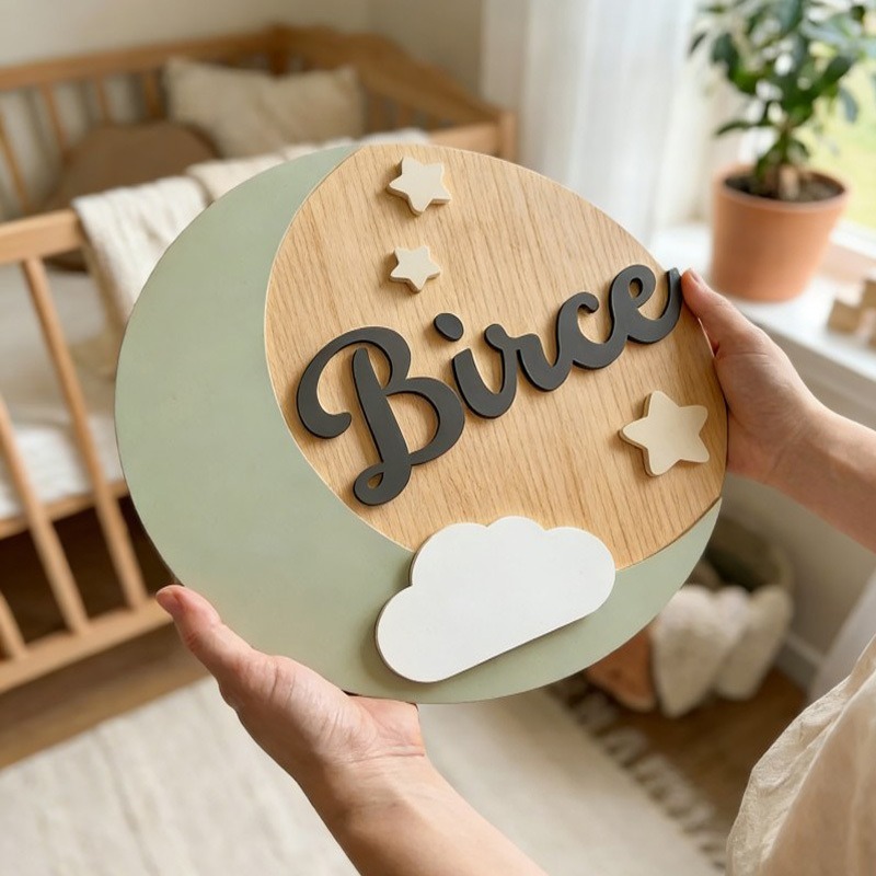 Baby Nursery Sign - Custom Wooden Name Sign, 3D Cloud