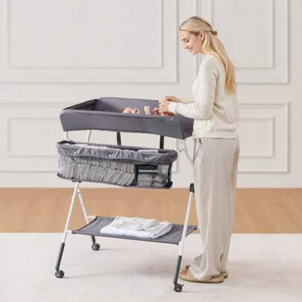 Baby Nursery Shelf - Foldable Baby Changing Table with Side