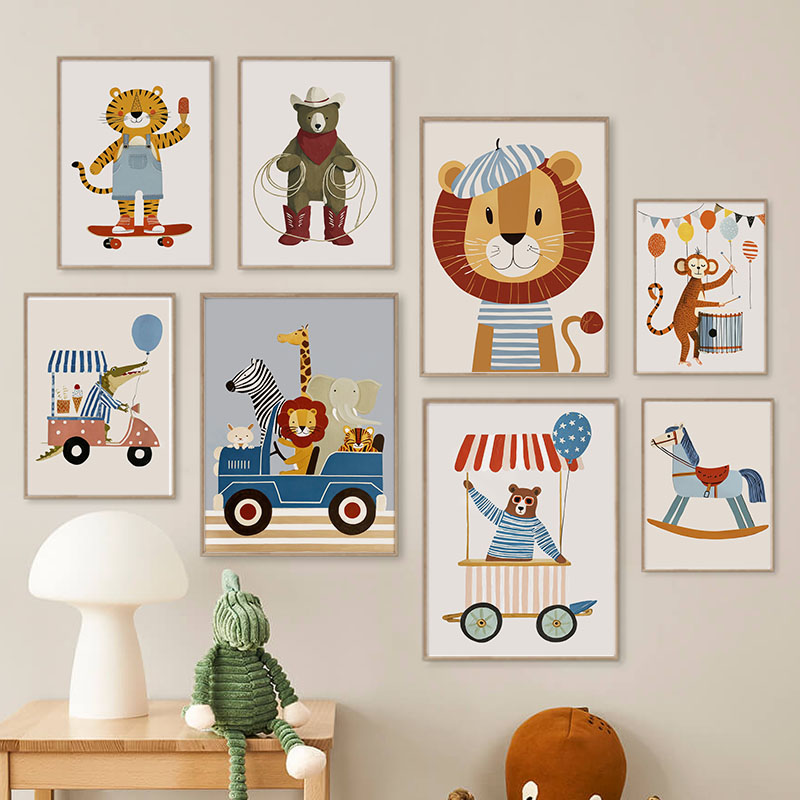 Baby Nursery Wall Decor - Funny Cartoon Animal Car Balloon Nursery
