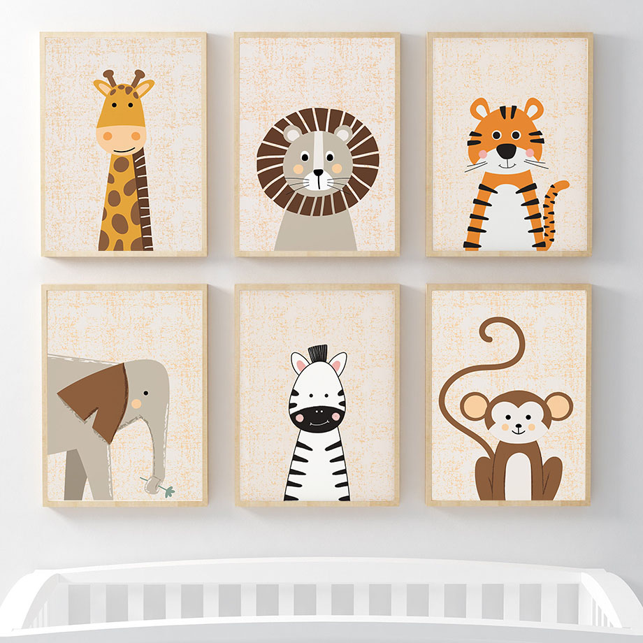 Baby Nursery Animal Prints - Lion Giraffe Elephant Zebra Monkey Nursery