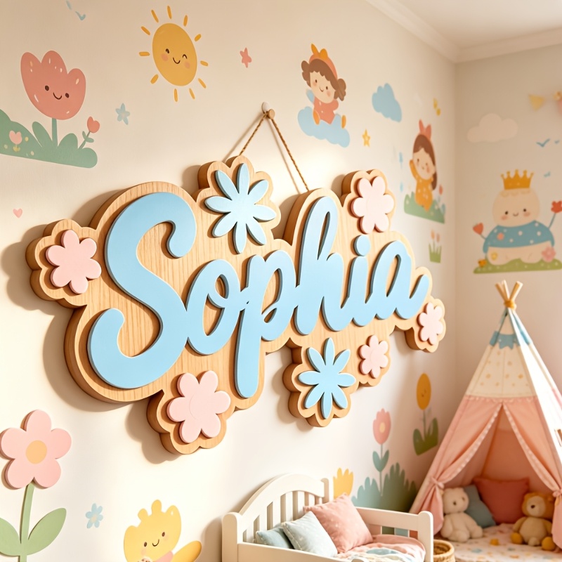 Baby Nursery Themes - Personalized Floral Themed Name Room Sign,