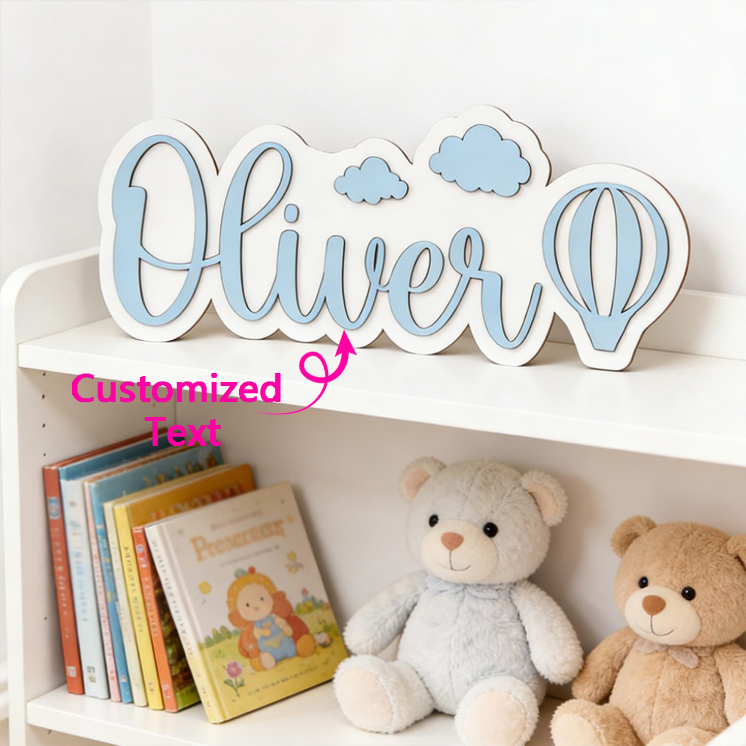 Baby Nursery Sign - Personalized Hot Air Balloon & Cloud