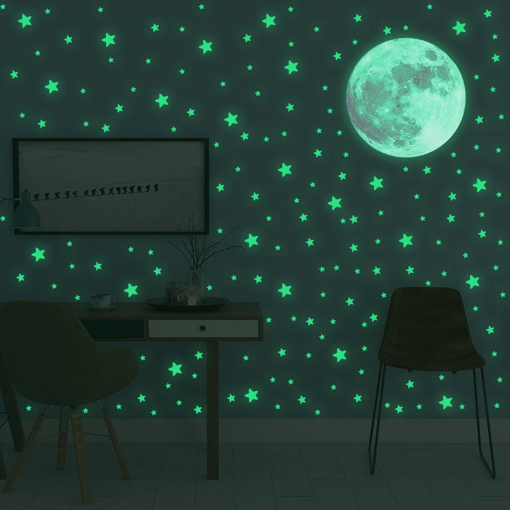 Wall Decal Nursery - Luminous Moon Stars Wall Stickers for
