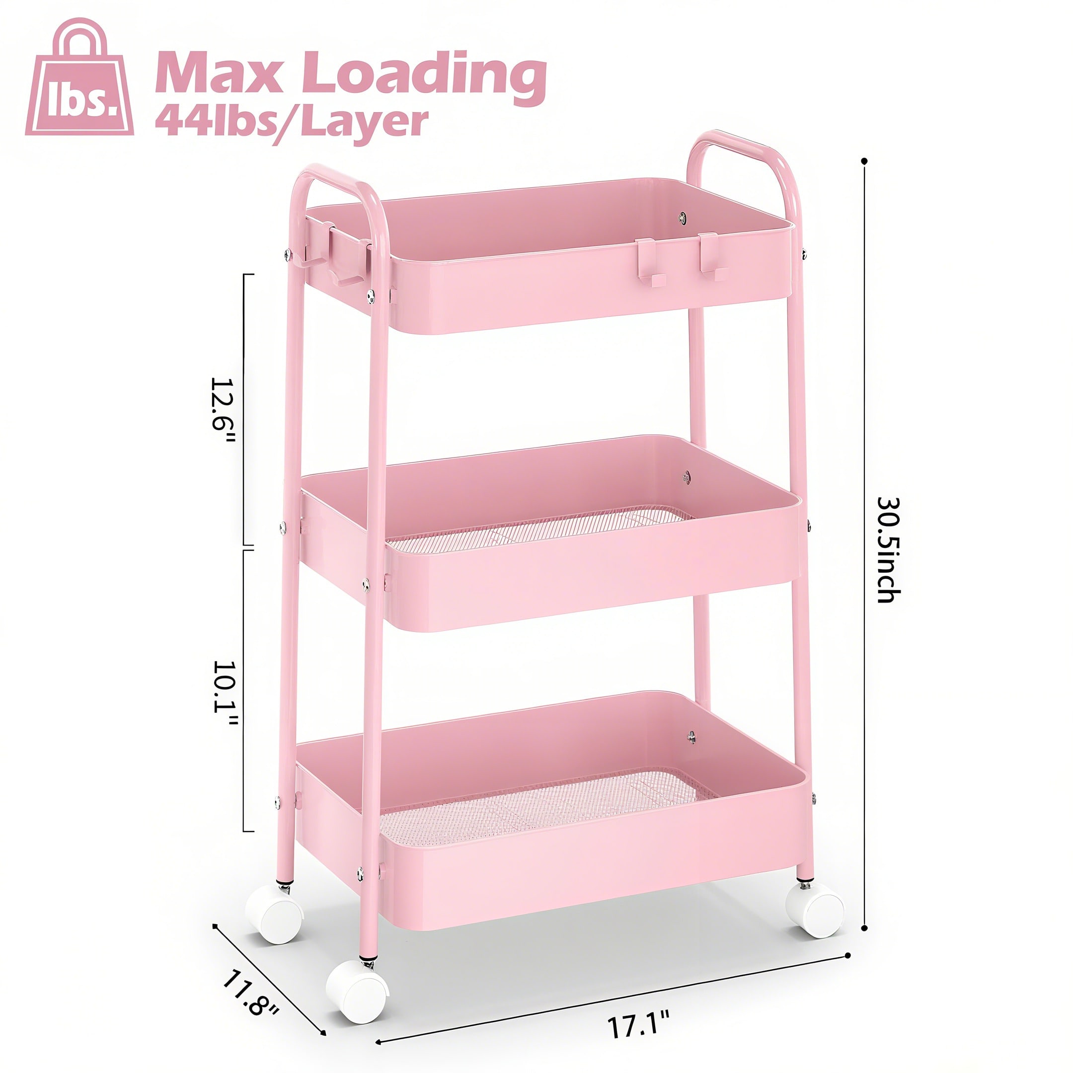 3 Tier Metal Rolling Cart With - Baby Nursery Storage 评论和价格