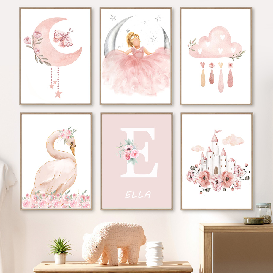 Pink Angel Girl Sun Moon Cloud - Baby Nursery Animal Prints 评论和价格