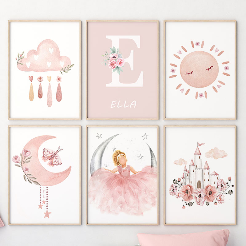 Pink Angel Girl Sun Moon Cloud - Baby Nursery Animal Prints 评论和价格