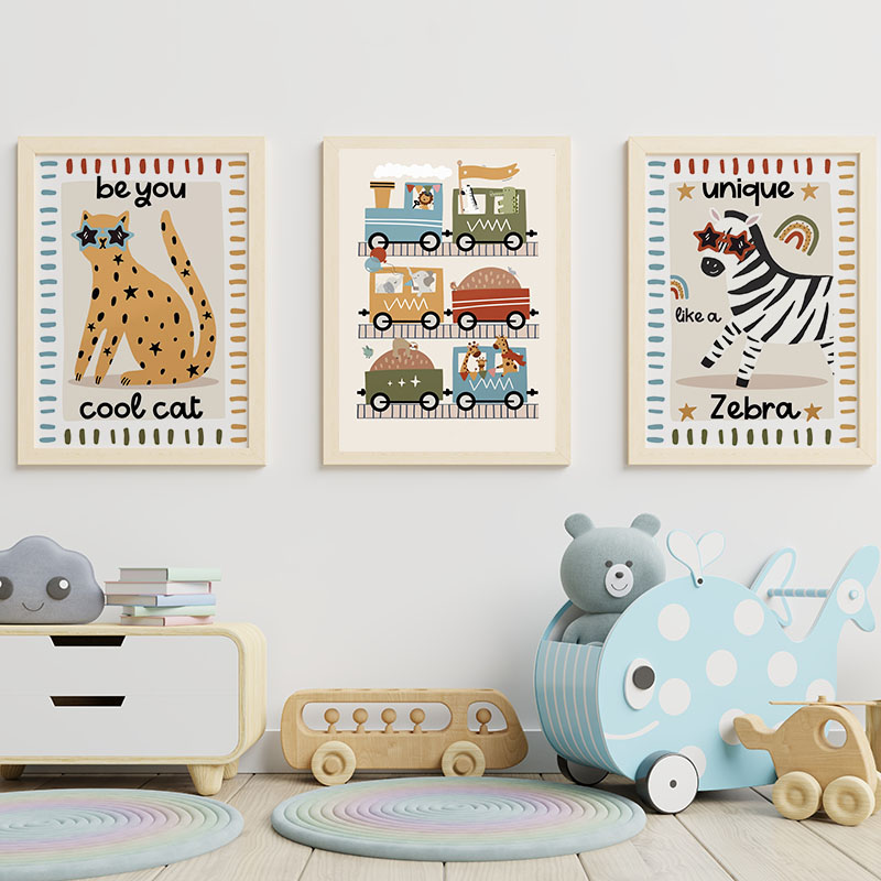 Funny Cartoon Animals Car Bus  - Baby Nursery Animal Prints 评论和价格