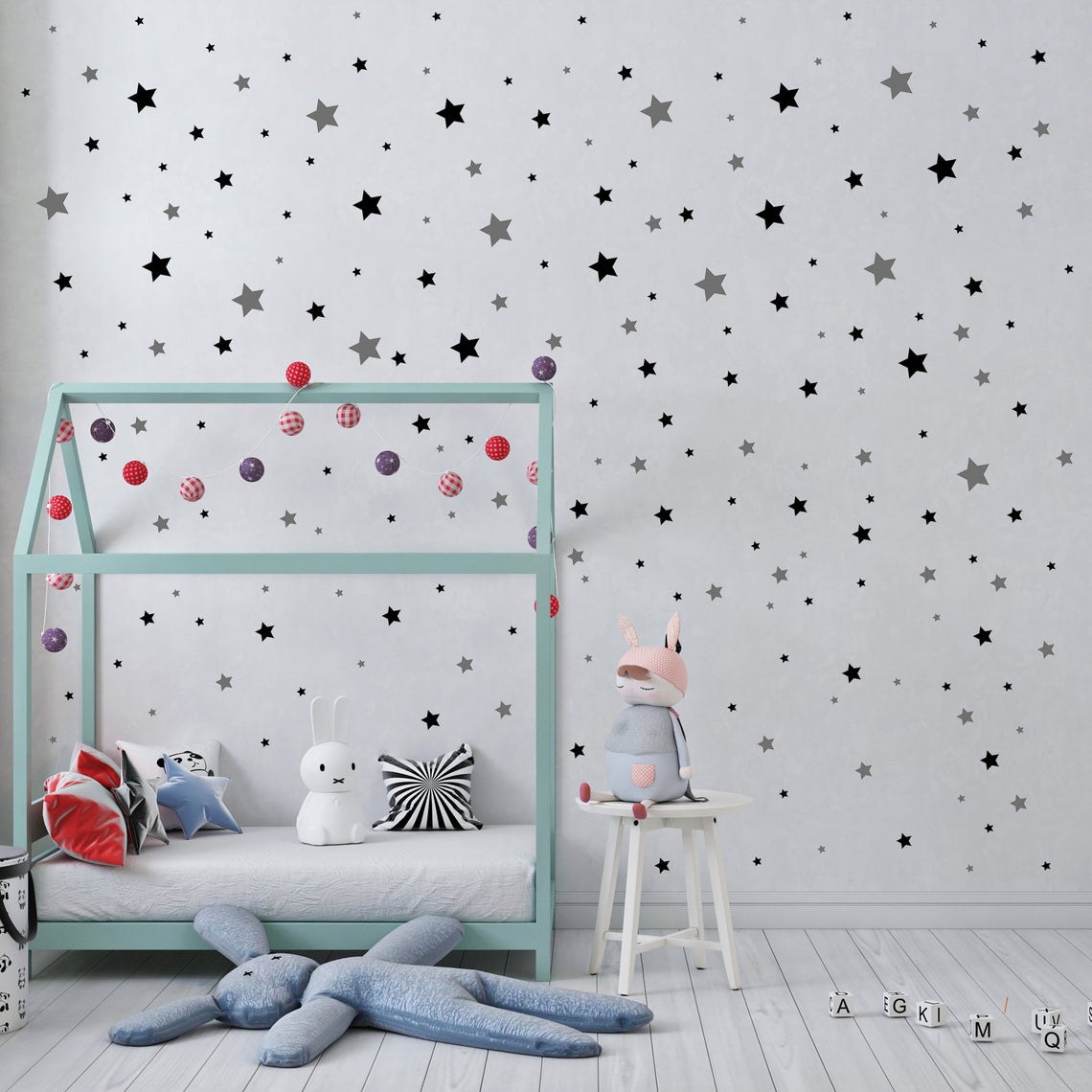Cartoon 65Pcs Star Wall Sticke - Wall Decal Nursery 评论和价格