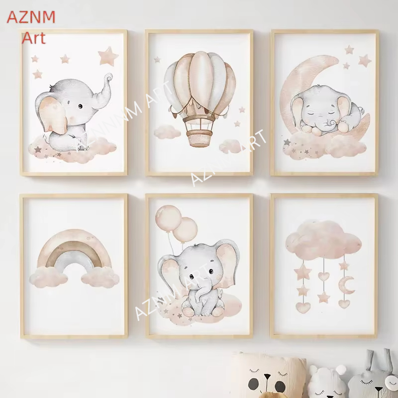 Elephant Balloon Rainbow Moon  - Baby Nursery Wall Decor 评论和价格