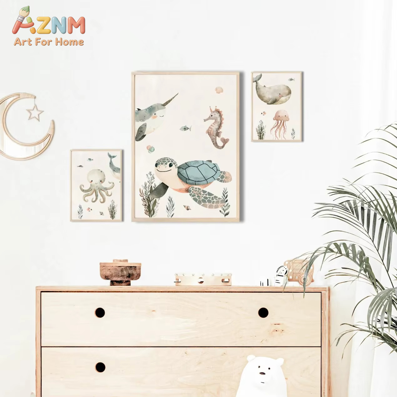 AZNM Watercolor Cute Ocean Ani - Baby Nursery Animal Prints 评论和价格