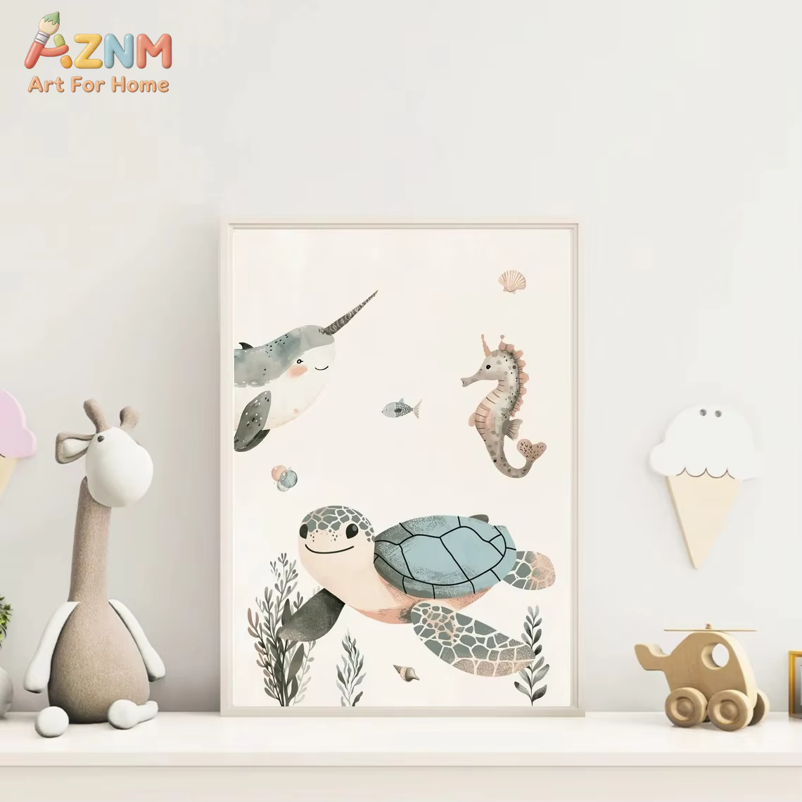 AZNM Watercolor Cute Ocean Ani - Baby Nursery Animal Prints 评论和价格