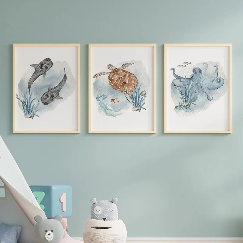 Posters And Prints Whale Fish  - Baby Nursery Animal Prints 评论和价格