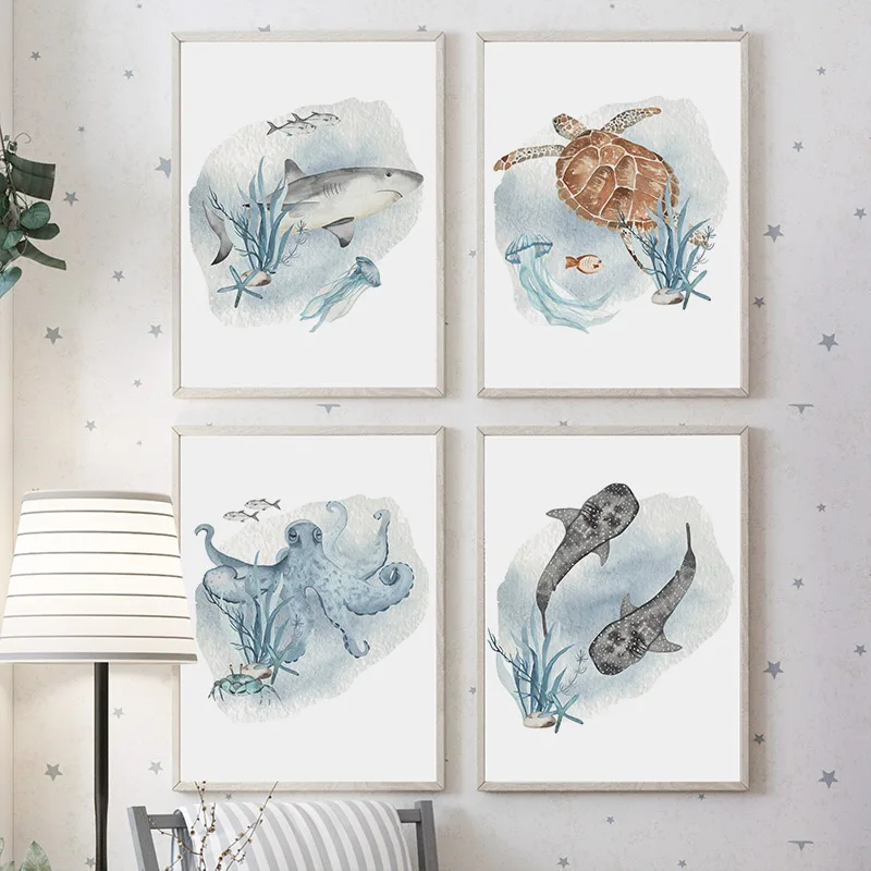 Posters And Prints Whale Fish  - Baby Nursery Animal Prints 评论和价格