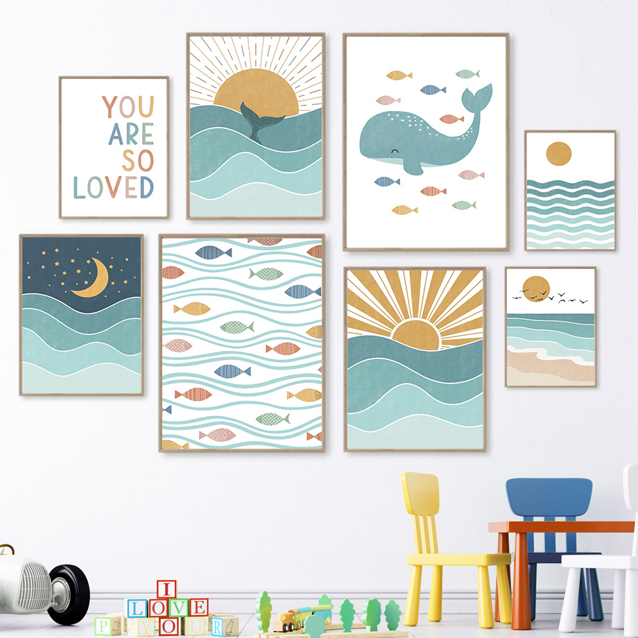 (2D canvas painting)  Fish Wha - Baby Boy Nursery Quotes 评论和价格