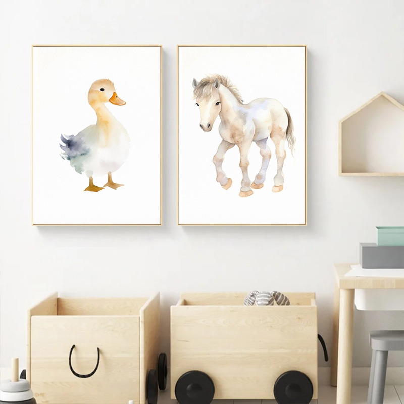 Watercolor Farm Animals Baby H - Baby Nursery Animal Prints 评论和价格