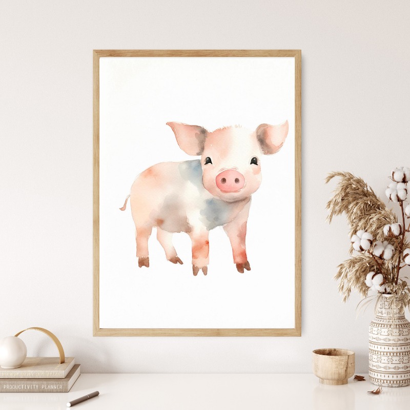Watercolor Farm Animals Baby H - Baby Nursery Animal Prints 评论和价格