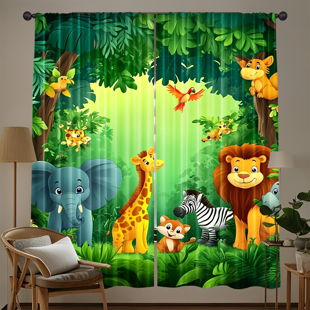 2pcs Cartoon Animal Curtains J - Baby Nursery Animal Prints 评论和价格