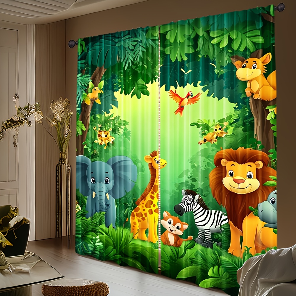2pcs Cartoon Animal Curtains J - Baby Nursery Animal Prints 评论和价格