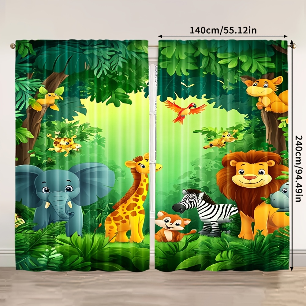 2pcs Cartoon Animal Curtains J - Baby Nursery Animal Prints 评论和价格