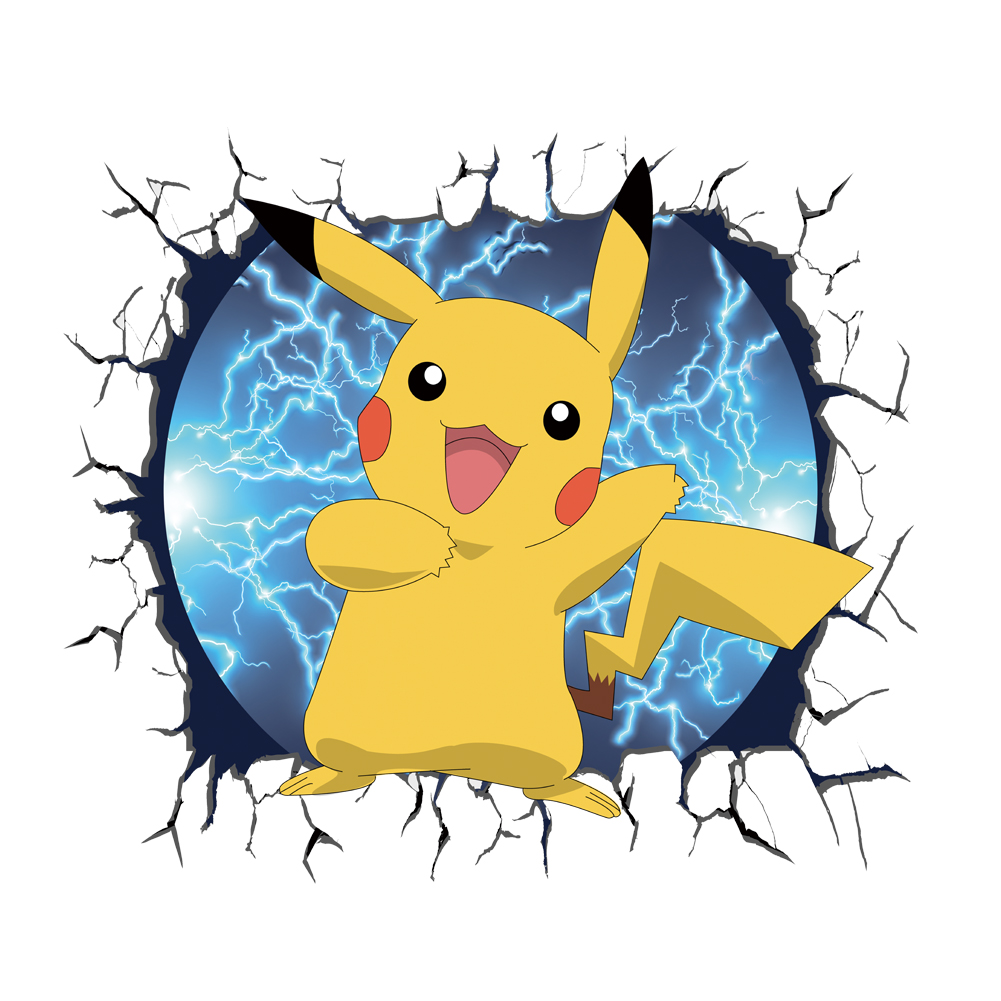 3D Broken Wall Cartoon Pikachu - Wall Decal Nursery 评论和价格