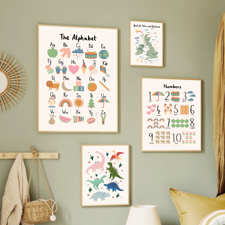 Animal World Map Dinosaur Alph - Baby Nursery Animal Prints 评论和价格