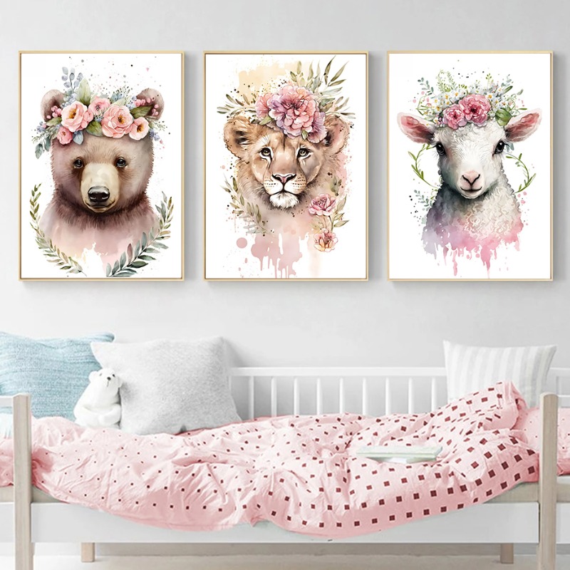 Watercolor Cute Baby Animals w - Baby Nursery Animal Prints 评论和价格