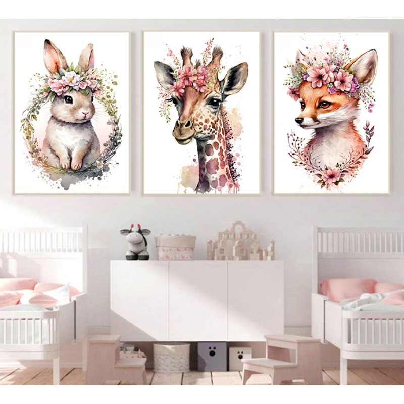 Watercolor Cute Baby Animals w - Baby Nursery Animal Prints 评论和价格
