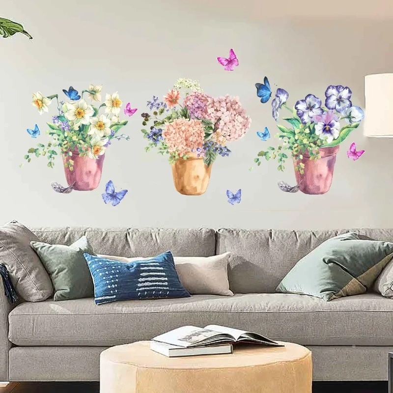 Pastel Hydrangea Pansy Wall De - Wall Decal Nursery 评论和价格