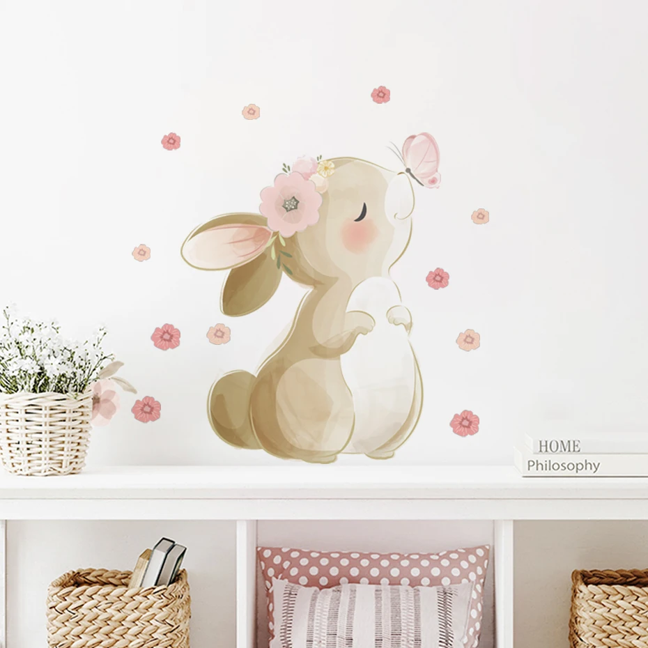 Boho Style Floral Rabbit Butte - Wall Decal Nursery 评论和价格