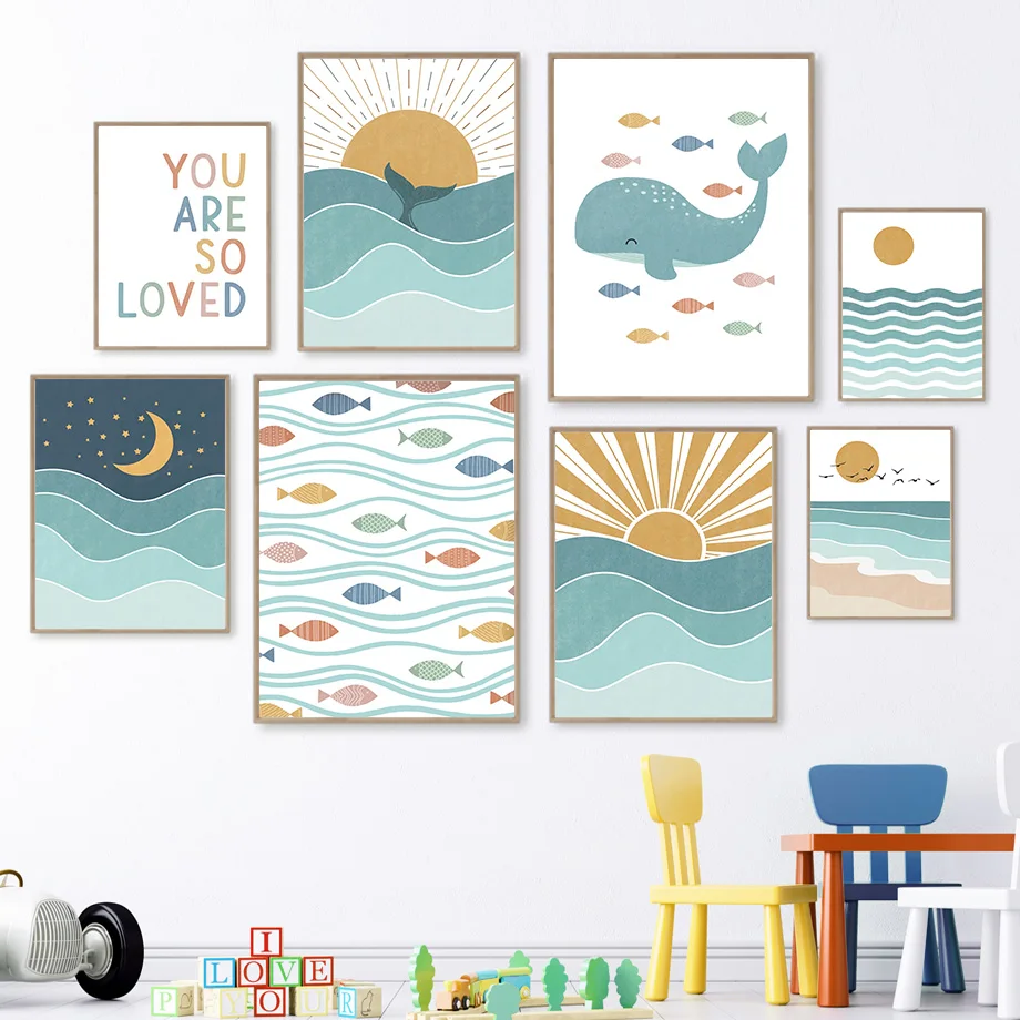 Fish Whale Seagull Sunrise Sun - Baby Boy Nursery Quotes 评论和价格