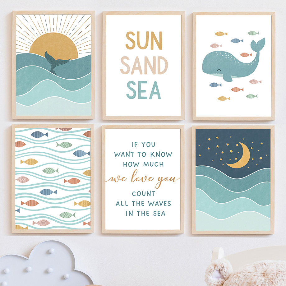 Fish Whale Seagull Sunrise Sun - Baby Boy Nursery Quotes 评论和价格