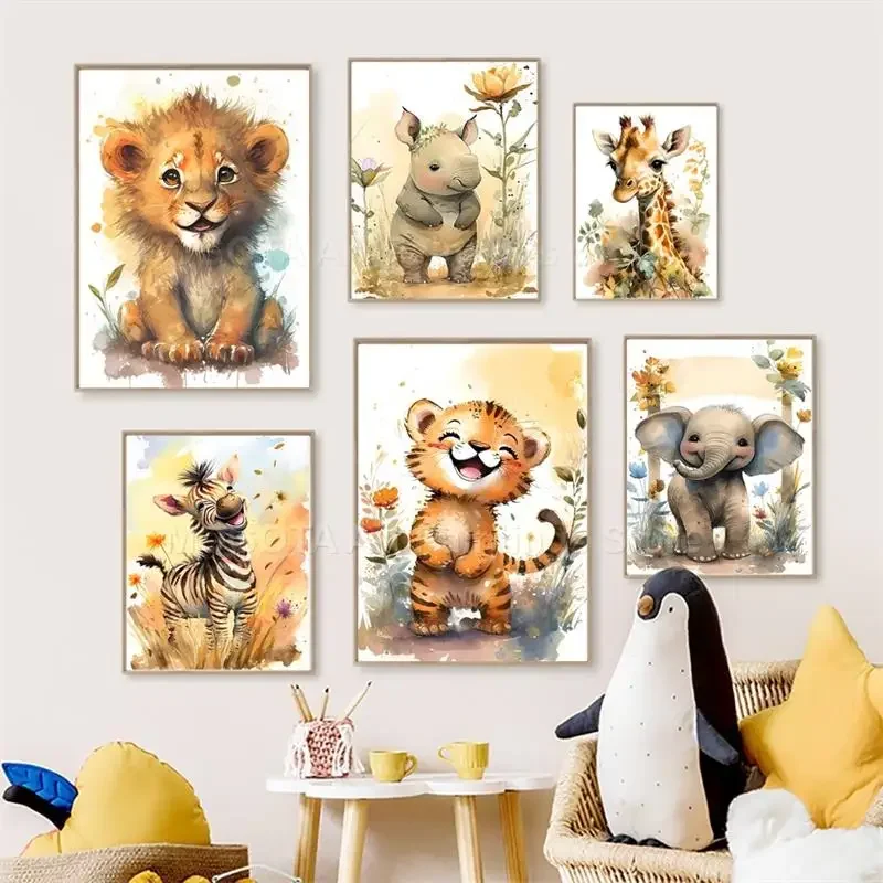 Watercolor Lion Giraffe Tiger  - Baby Nursery Animal Prints 评论和价格