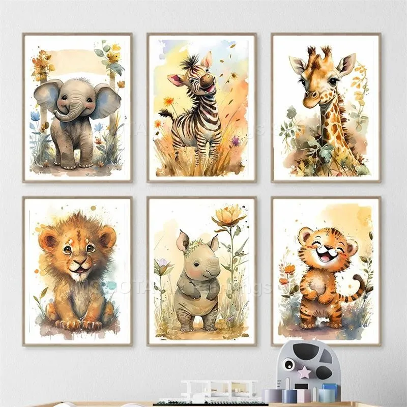 Watercolor Lion Giraffe Tiger  - Baby Nursery Animal Prints 评论和价格