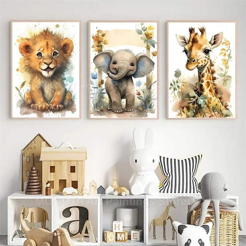 Watercolor Lion Giraffe Tiger  - Baby Nursery Animal Prints 评论和价格