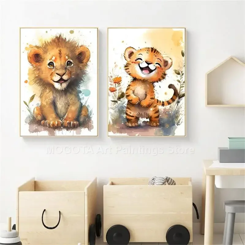 Watercolor Lion Giraffe Tiger  - Baby Nursery Animal Prints 评论和价格