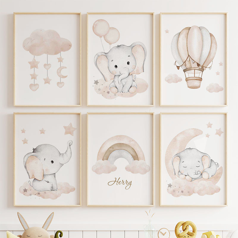Cute Elephant Hot Balloon Moon - Baby Nursery Animal Prints 评论和价格