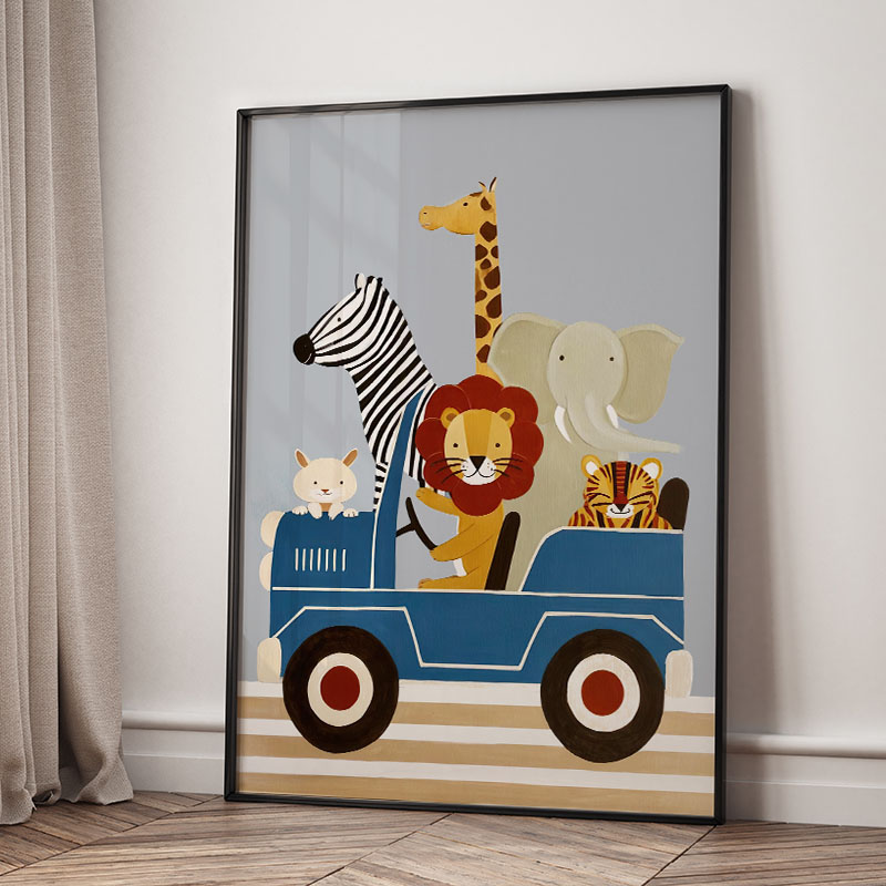 Funny Cartoon Animal Car Ballo - Baby Nursery Wall Decor 评论和价格