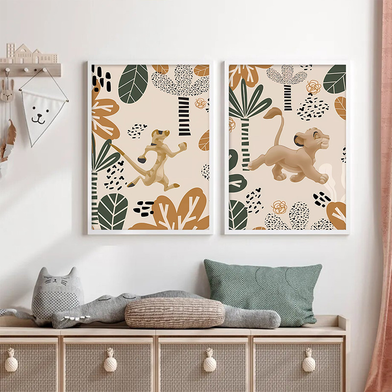 Kid Lion King Boho Posters and - Baby Nursery Animal Prints 评论和价格