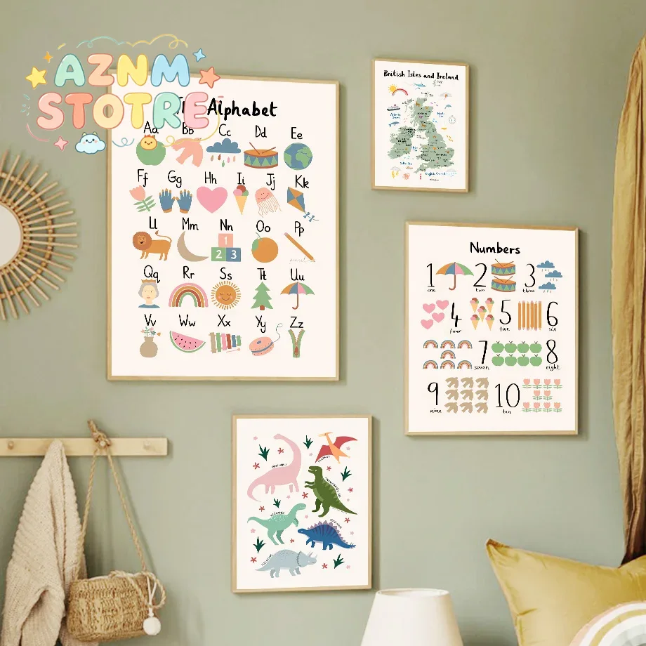 Animal World Map Dinosaur Alph - Baby Nursery Wall Decor 评论和价格