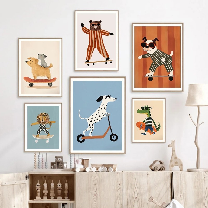 1pc frameless Funny Animals Ra - Baby Nursery Animal Prints 评论和价格