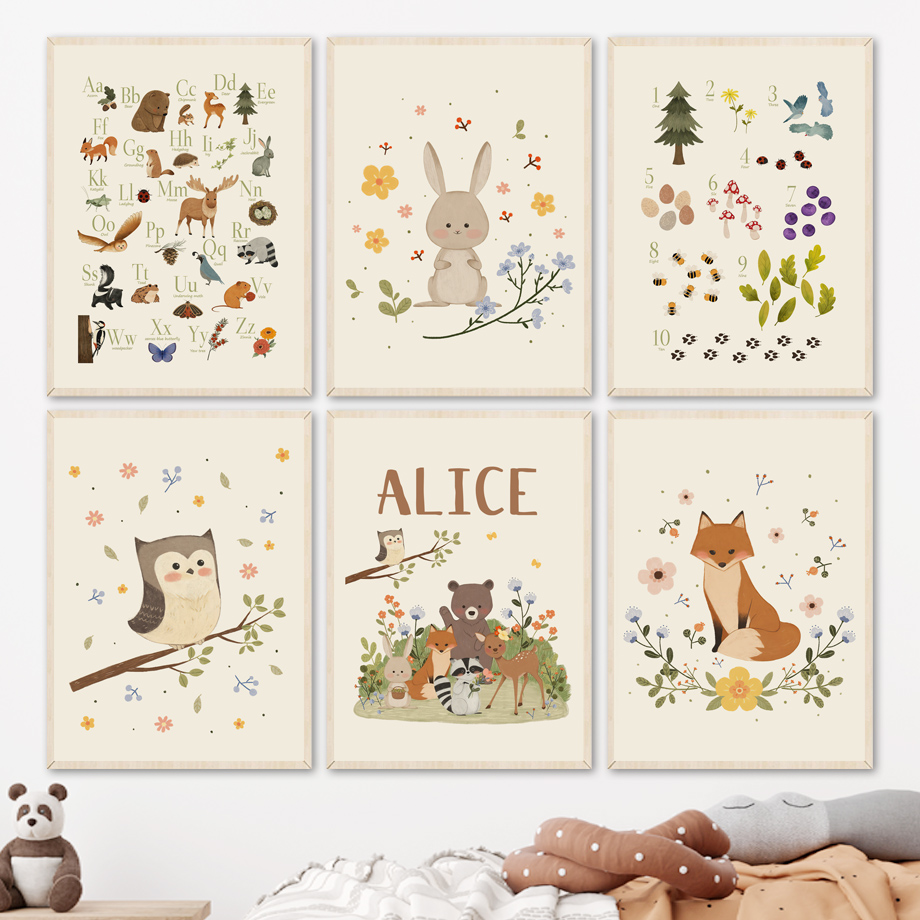 1pc frameless Cute Rabbit Fox  - Baby Nursery Animal Prints 评论和价格