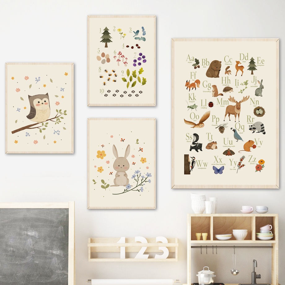 1pc frameless Cute Rabbit Fox  - Baby Nursery Animal Prints 评论和价格