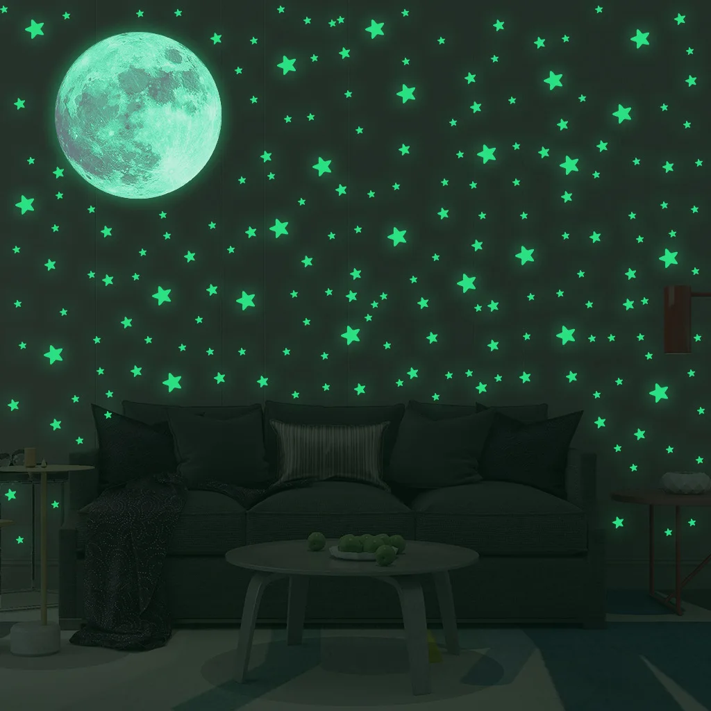 Luminous Moon Stars Wall Stick - Wall Decal Nursery 评论和价格