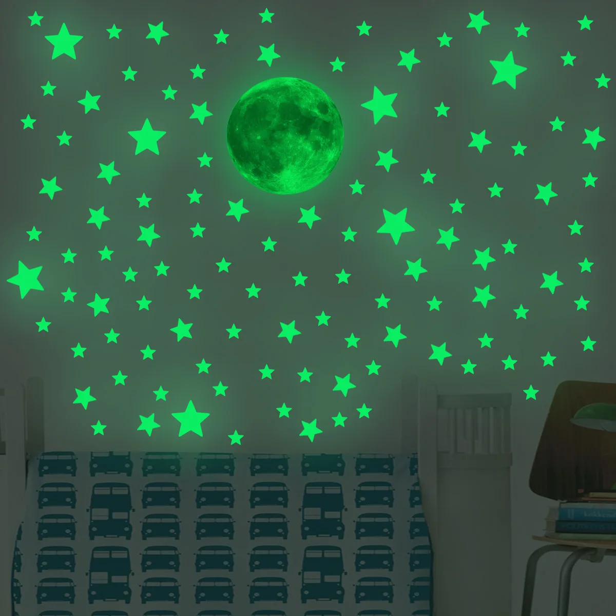 Luminous Moon Stars Wall Stick - Wall Decal Nursery 评论和价格