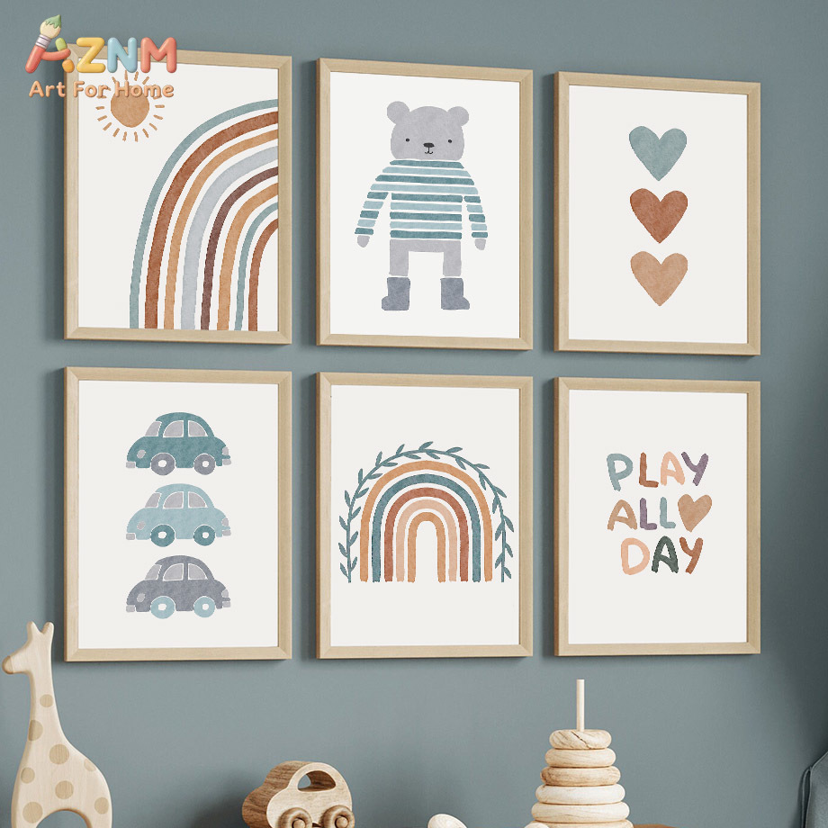 AZNM Neutral Boho Rainbow Bear - Baby Boy Nursery Quotes 评论和价格