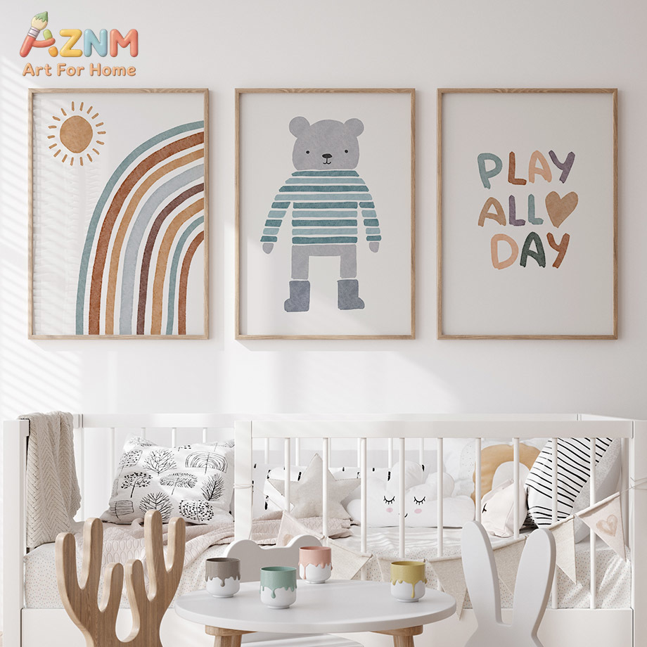 AZNM Neutral Boho Rainbow Bear - Baby Boy Nursery Quotes 评论和价格